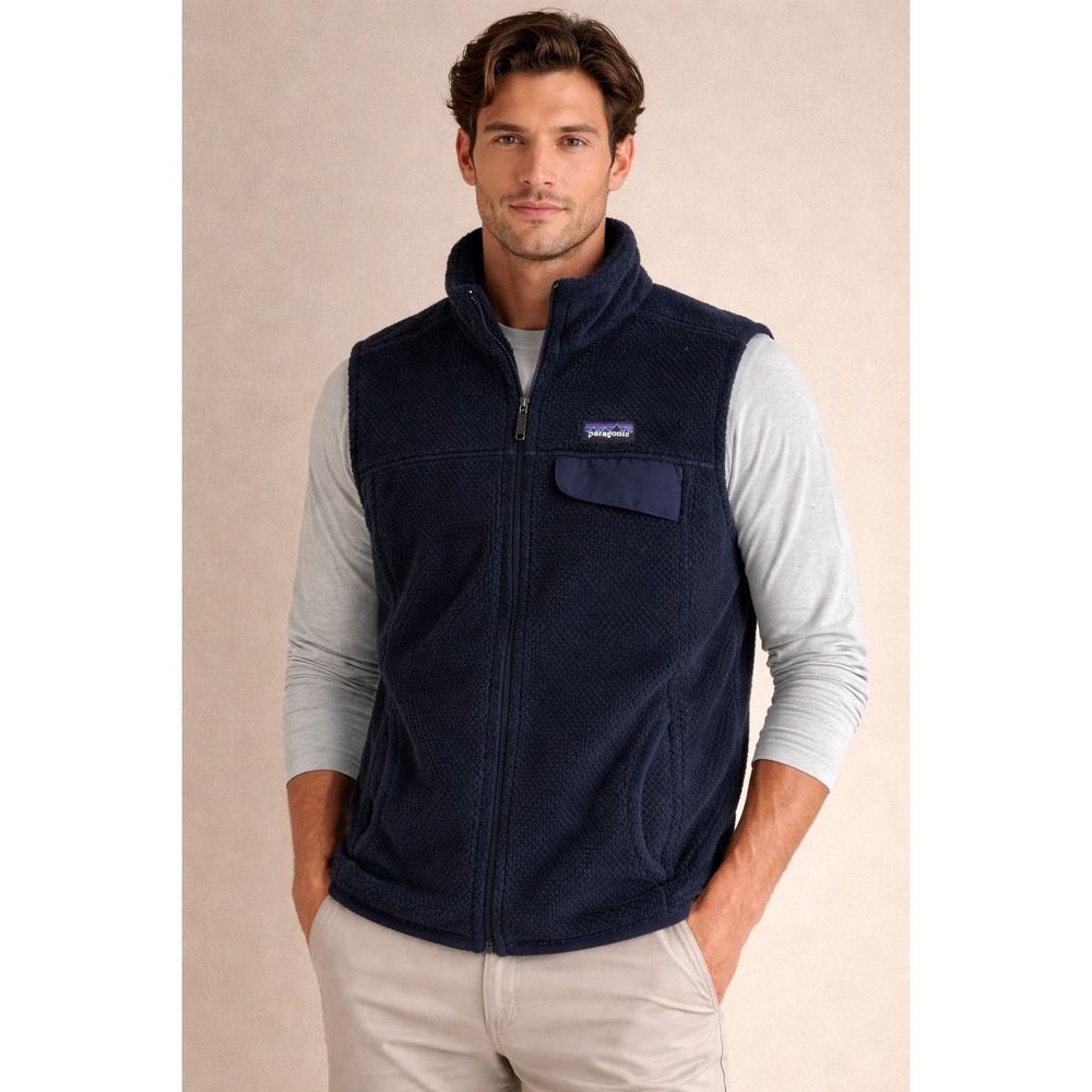 Patagonia Retro‎ Pile Fleece Vest Mens Medium Navy Blue Full Zip 22821